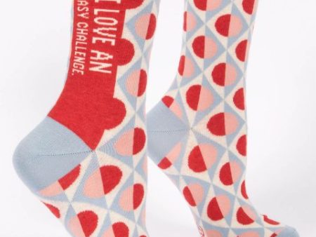 BlueQ Women Crew Socks I Love An Easy Challenge For Discount